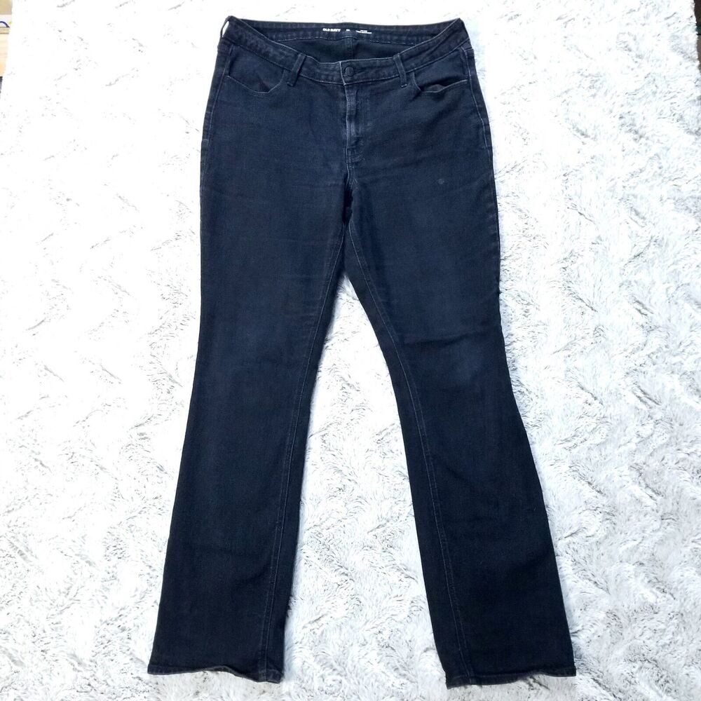 Old Navy Jeans Womens 14 Long Black Mid- Rise Wow Boot Cut Dark Wash‎ Denim